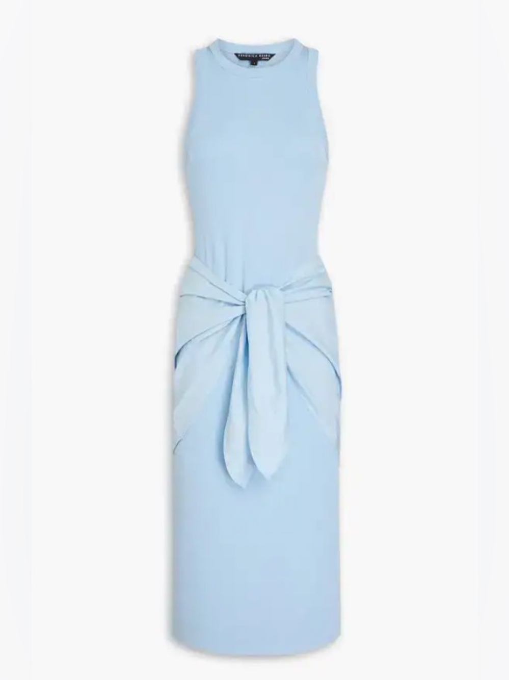 Veronica Beard Odeon Tie Front Ribbed Midi Dress Lake Blue Small - Picture 2 of 13